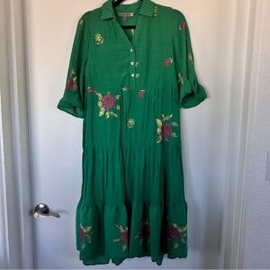 Chic Green Floral Button-Up Midi Dress